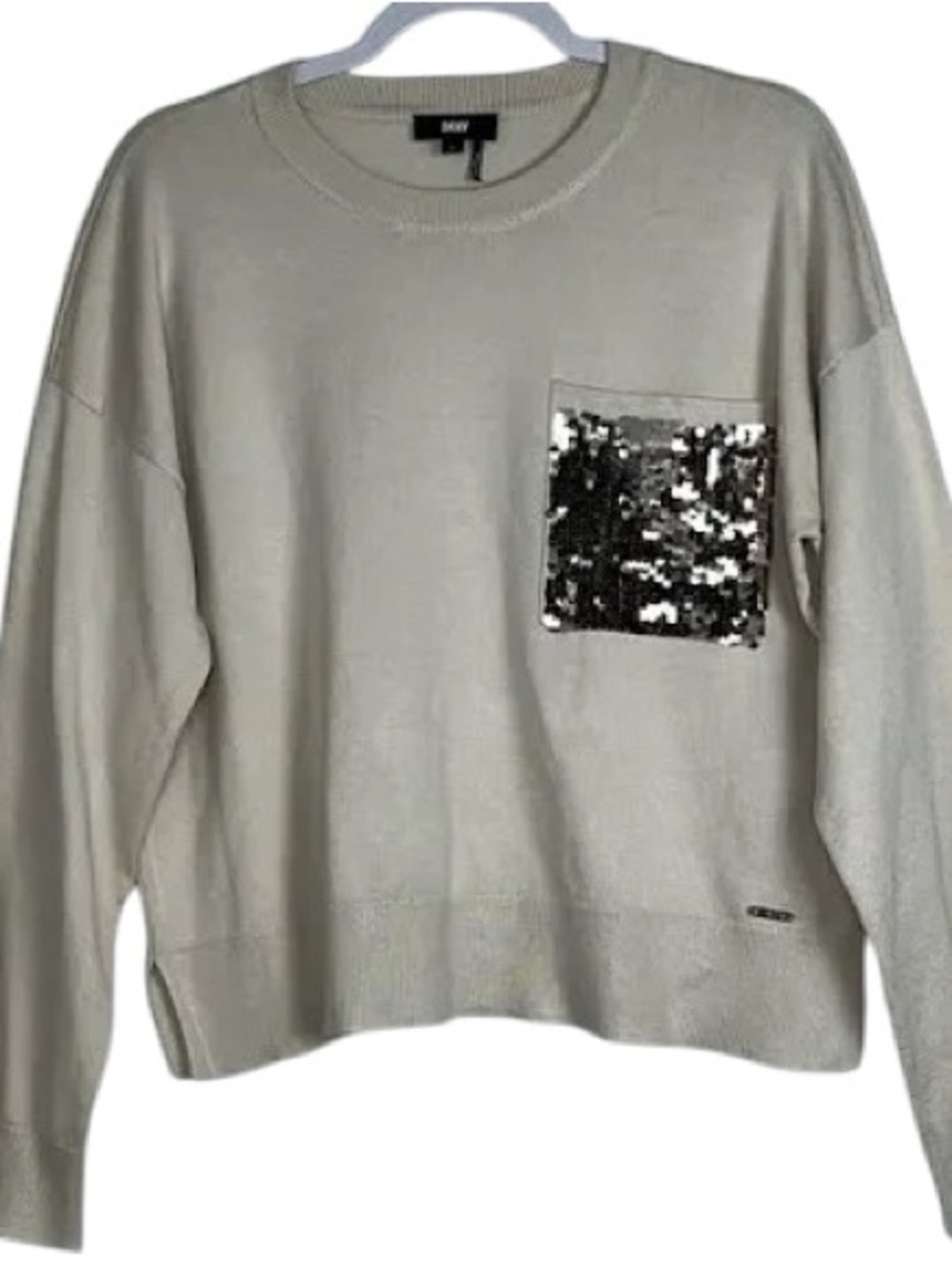 DKNY Sequined Pocket Sweater Size Large